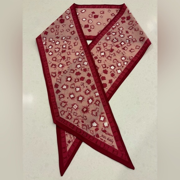 Silk feel Jean d'Orly Vintage Abstract Print Silk Neck Scarf - Burgundy & Pink - Picture 2 of 7
